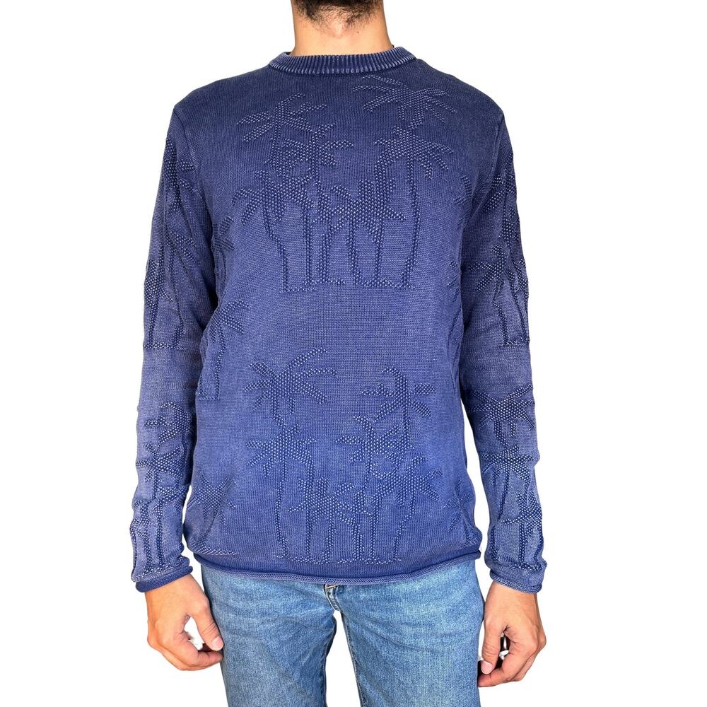 Scotch  Soda Blue Jacquard Palm Tree Sweater  Mens Size M  PreLoved